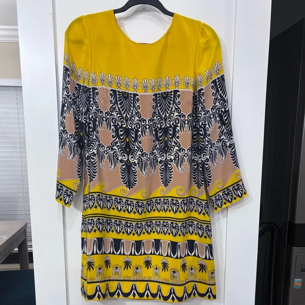 J.Crew 100% SILK Dress Sz 4 Bright Print Summer Vacation Resort Easy Shift EUC